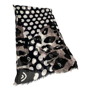 Lulu by Lulu Guinness Oversized Polka Dot Face Print Scarf Black Gray White